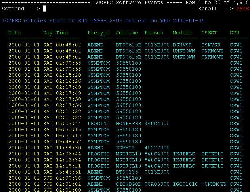 Screen shot of EREP ISPF application